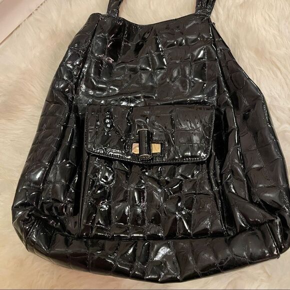 Browns Made in Canada Vintage Black Patent Leather Shoulder Bag - Picture 1 of 7